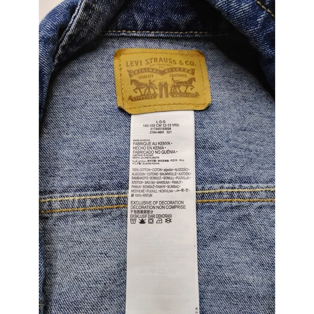 Levis Denim Trucker Jacket Youth Large Blue 12-13 Years Unisex Western Chore